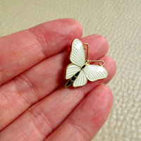 1951 Gilt Silver White Enamel Butterfly Brooch by Tillander - 0.9 inch width