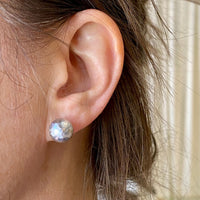 Awesome! Vintage Portuguese 19.2k White Gold Faceted Orb Stud Earrings