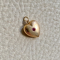 18k gold Swedish vintage charm or pendant - Embellished Heart with Red Stone