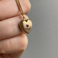 18k gold Swedish vintage charm or pendant - Embellished Heart with Red Stone