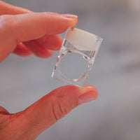 Vintage Siv Lagerström White Optical Acrylic Ring – Size 7.75