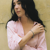 Solid Silver Diamond Snake Link Bracelet - Vintage Italian by Piazza Michele - 7.6 inch length