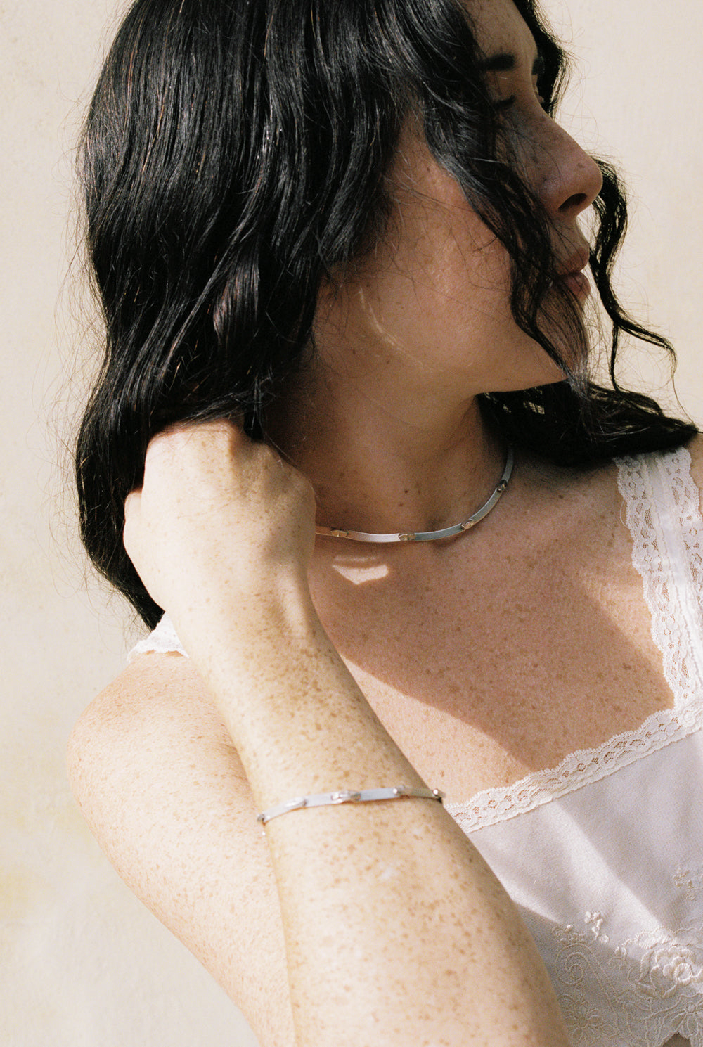 1985 ‘Labyrint’ necklace by Bjorn Weckstrom for Lapponia - Vintage Finnish long bar link choker necklace in sterling silver - 15 inch length