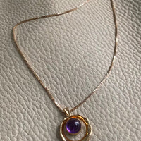 18k gold swedish vintage amethyst cabochon pendant necklace