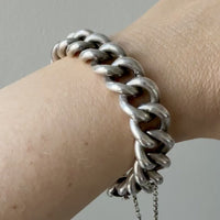 Antique Silver Hollow Puffy Curb Link Bracelet - 6.5 inch interior circumference