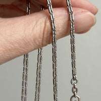 Early 1900s Antique PLATINUM Link Longuard Chain Necklace with Dog Clip - 31-62 inch length