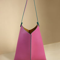 Wedge handbag - French goat leather in Dahlia - Luxury edition *02