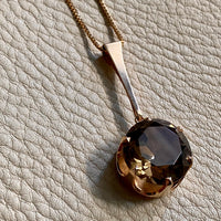 Vintage 14k Finnish pendant with large smoky quartz stone. By Elis Kauppi