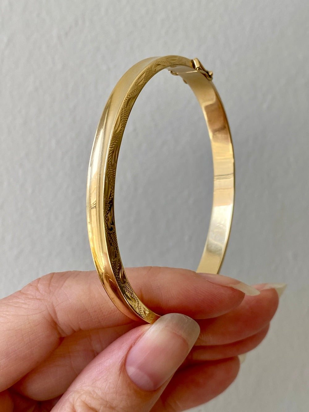 vintage Danish 14k gold bangle bracelet with high polish face