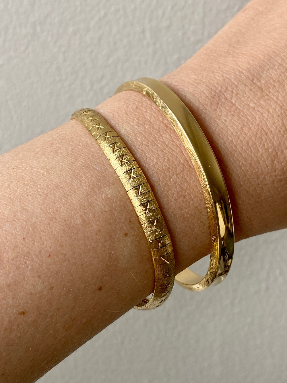 vintage Danish 14k gold bangle bracelet with high polish face