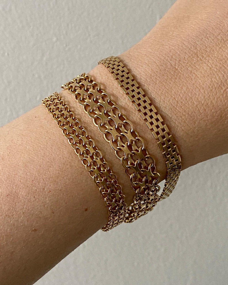 Vintage Swedish solid 18k gold x link bracelet with hidden box clasp