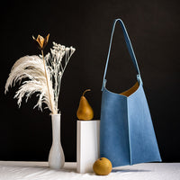 Wedge handbag - French goat leather in Distressed Indigo - Luxury edition *03