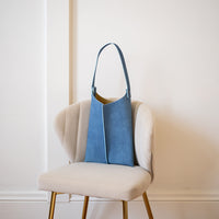 Wedge handbag - French goat leather in Distressed Indigo - Luxury edition *03