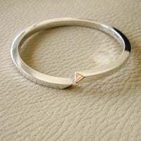 Heavy 46g Modernist Danish sterling silver bangle with gold tips