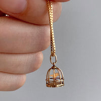 18k gold vintage charm or pendant - Birdcage with bird