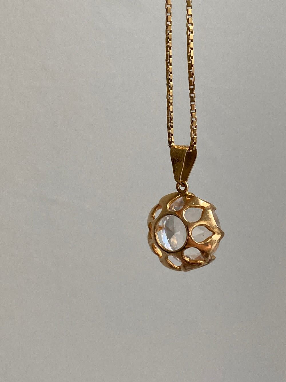 Crystal Swedish pendant necklace - Solid 18k gold - Made in 1975