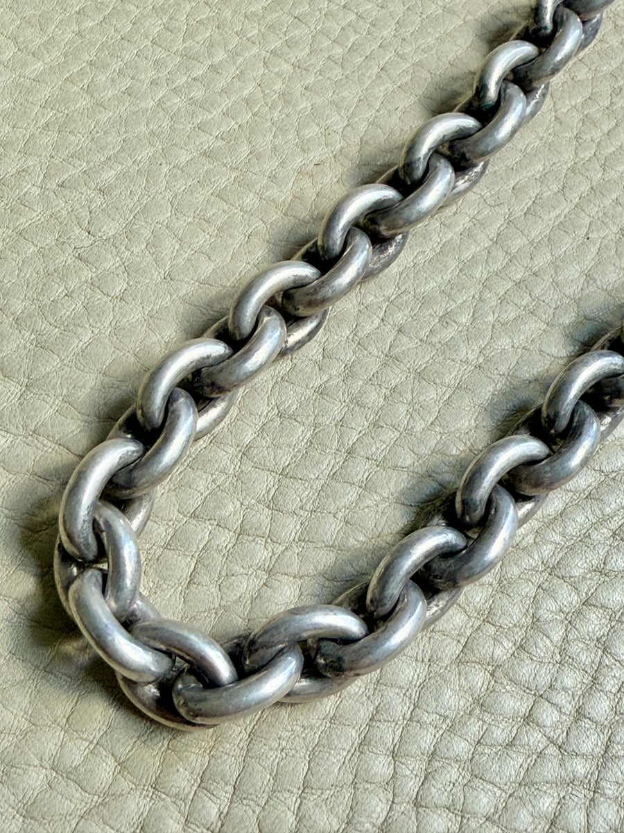 Antique Puffy Oval link Silver Chain with push clasp - 18” length