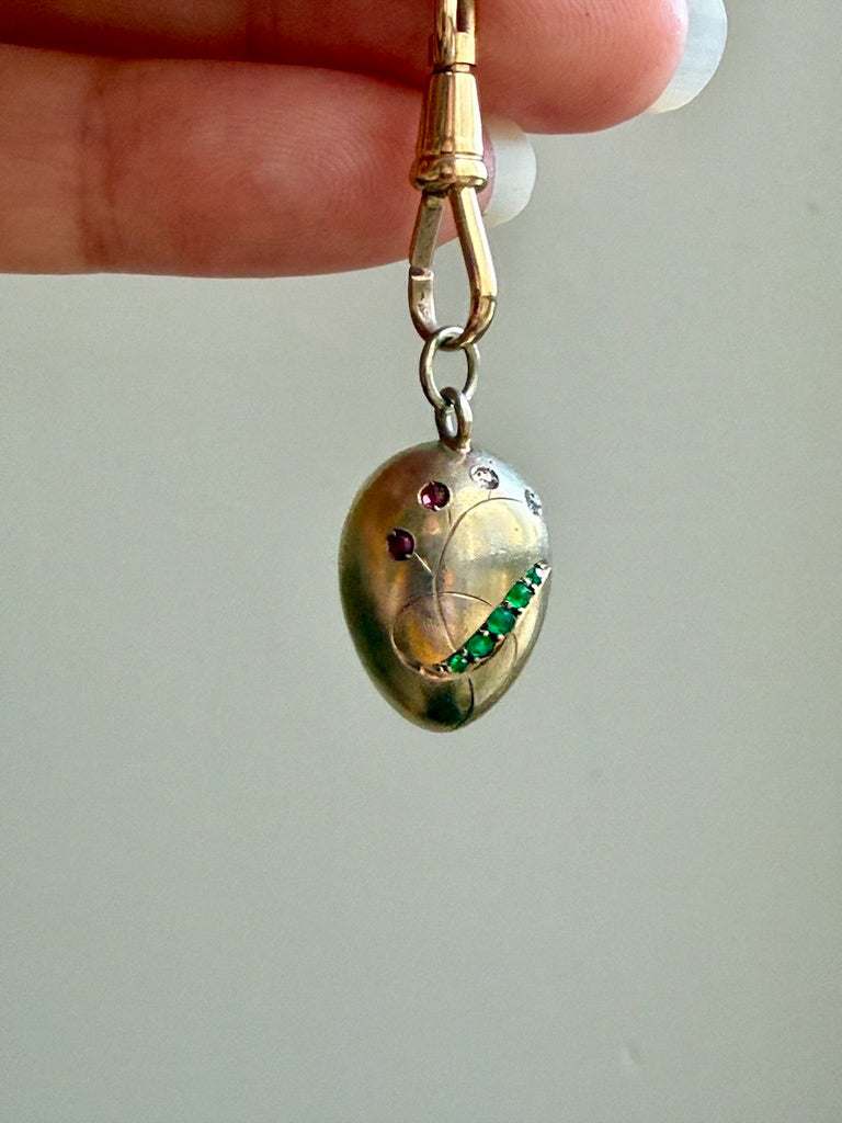 Victorian era Antique Egg Pendant in 10k Gold with Paste Stones