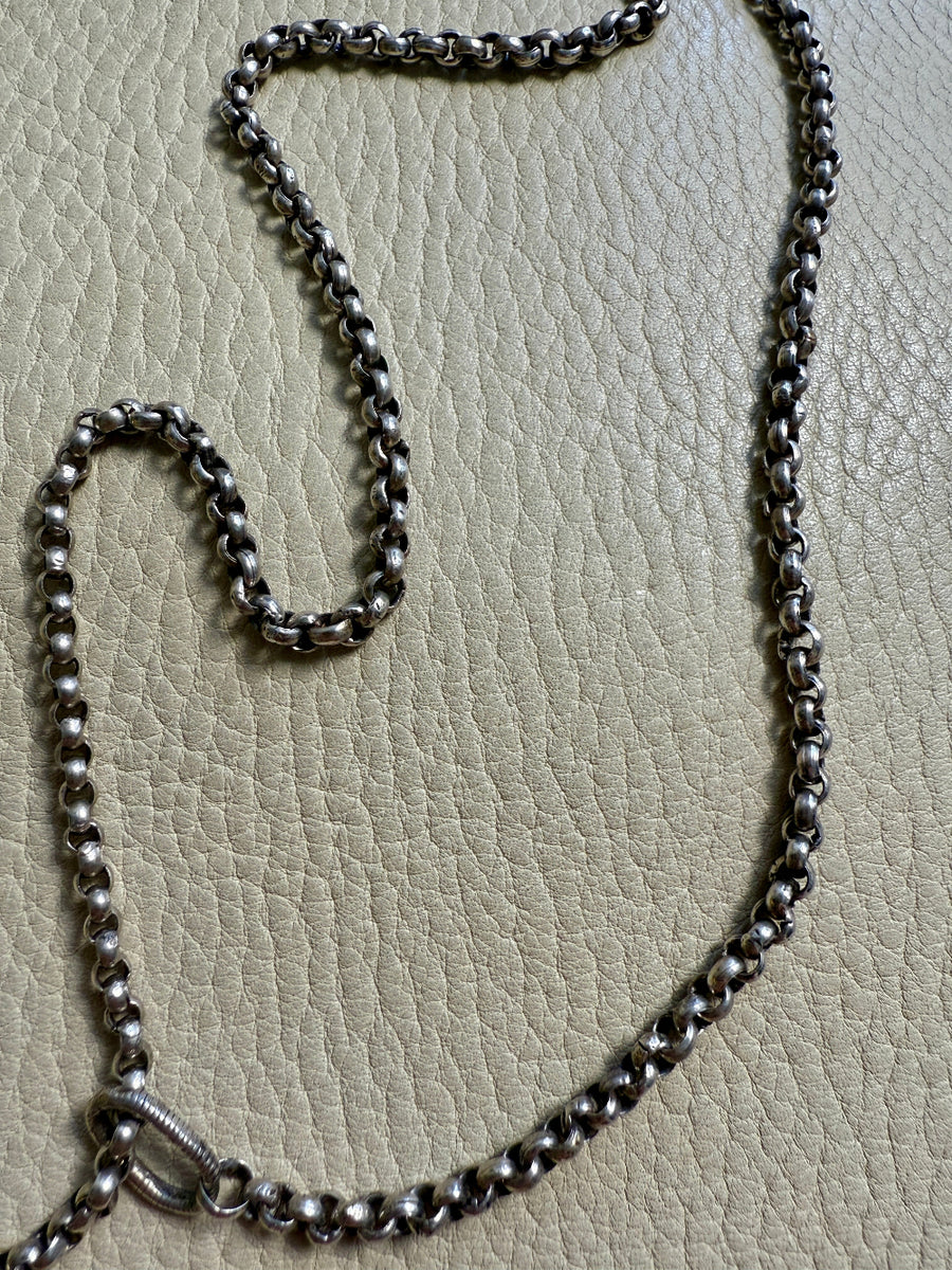 Lariat Style Antique Silver Rolo Link Necklace- 22.25 inch length