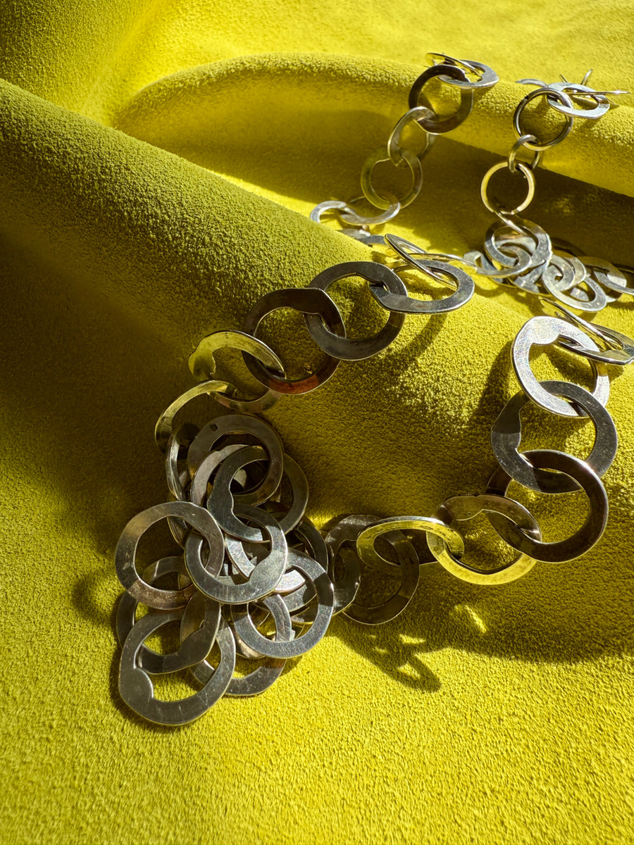 Silver Handmade Flat Circles Chain Necklace - 36 inch length