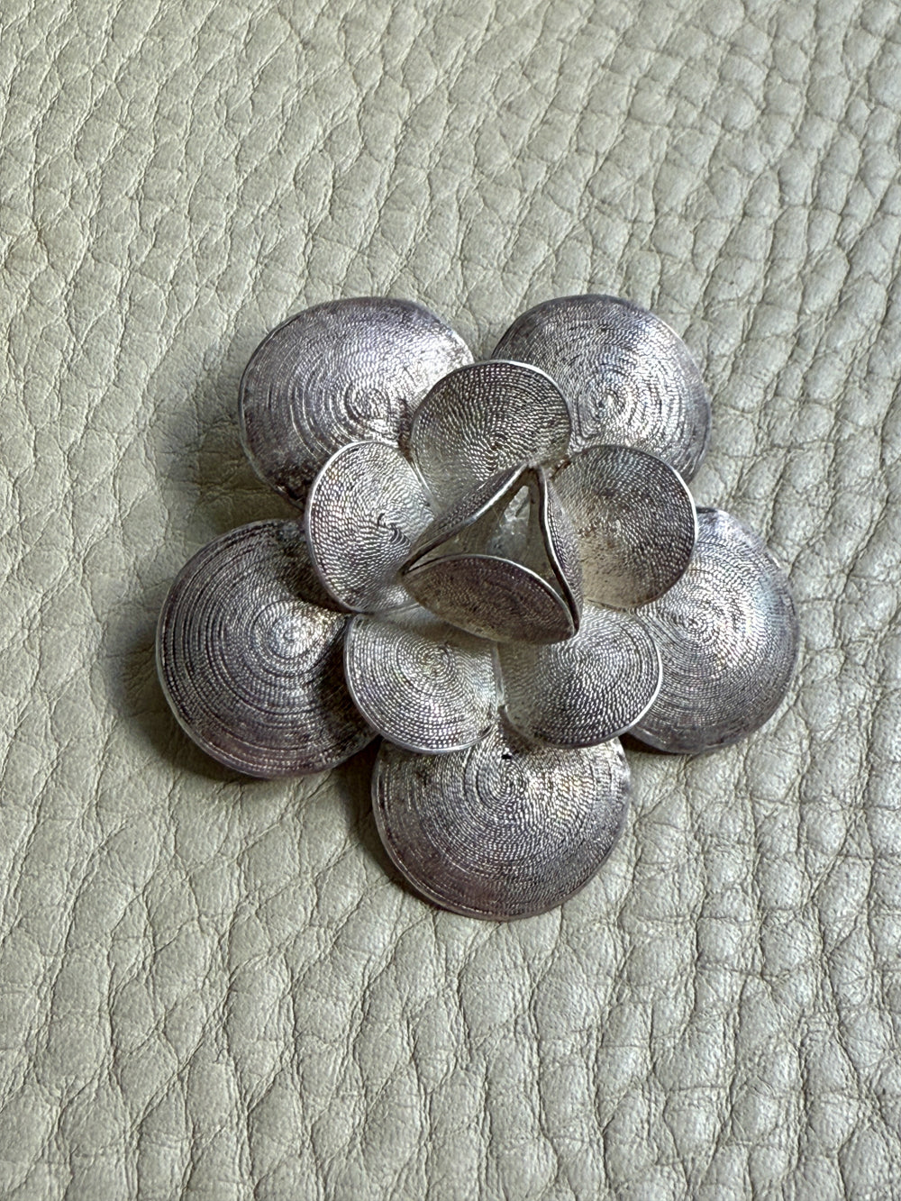 1950s Sterling Silver Filigree Flower Brooch - 1.8 inch diameter