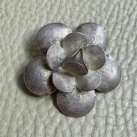 1950s Sterling Silver Filigree Flower Brooch - 1.8 inch diameter