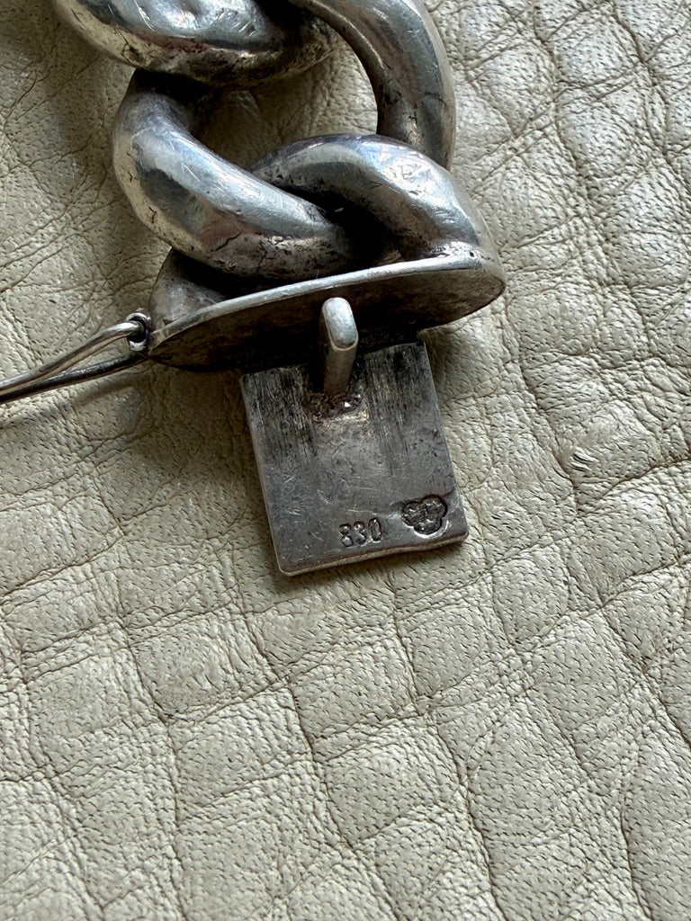 Vintage Swedish Puffy Curb Link Bracelet 830 Silver – 7.5 inch interior circumference