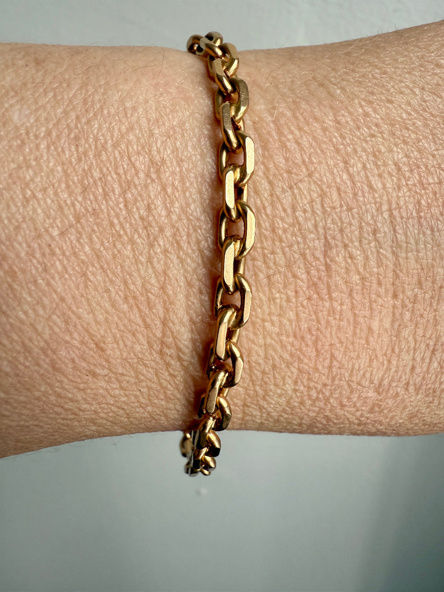 1962 Swedish Vintage 18k Gold Biker Link Bracelet 4.8mm width - 7.5 inch length