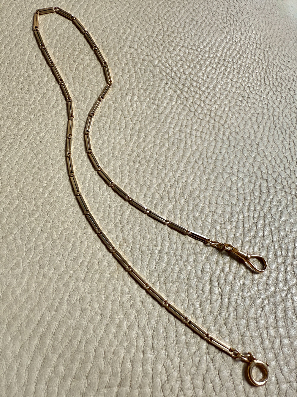 18k Gold Bar-Link Watch Chain Necklace with Dog Clip - 17 inch length