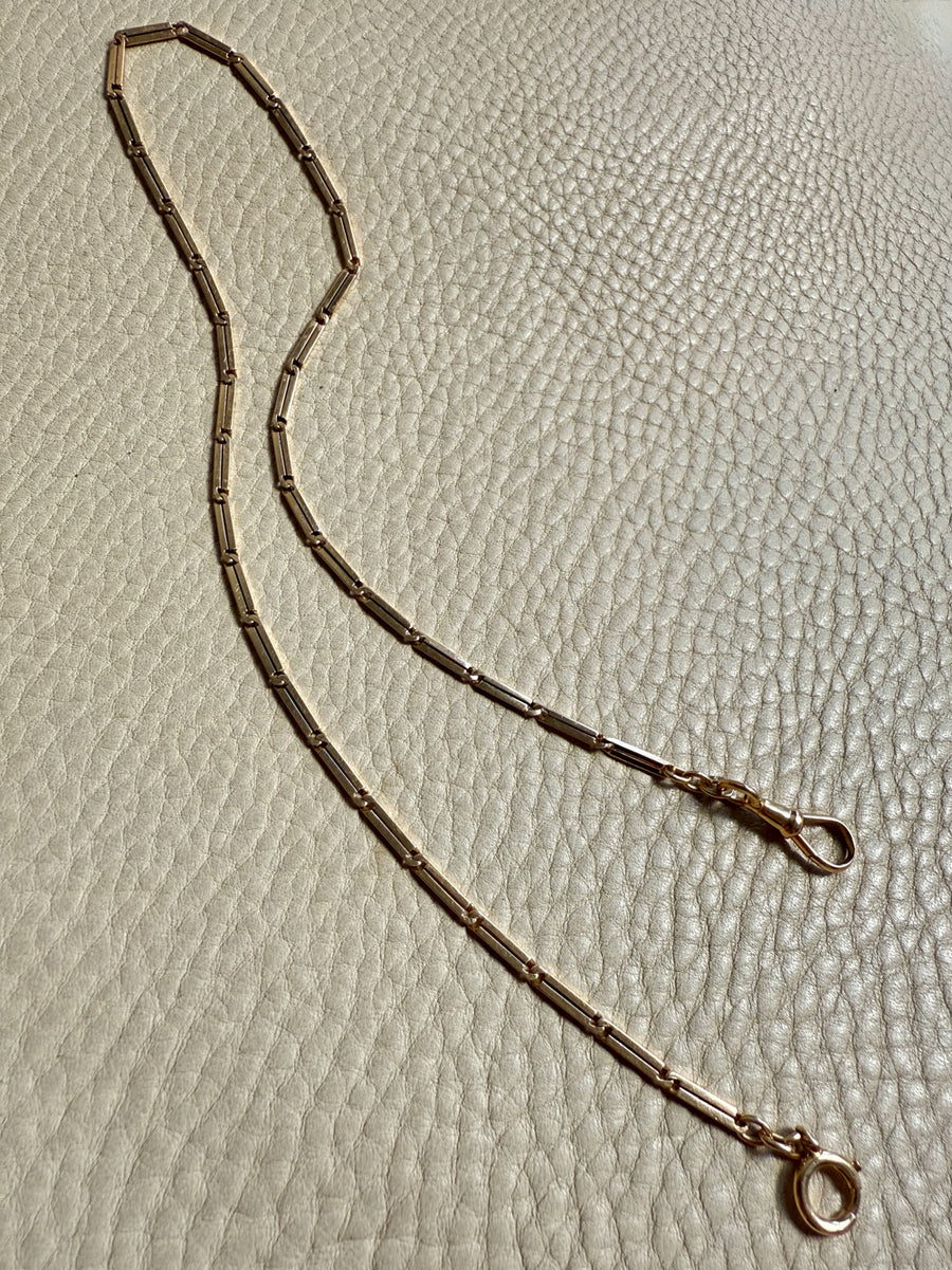 18k Gold Bar-Link Watch Chain Necklace with Dog Clip - 17 inch length