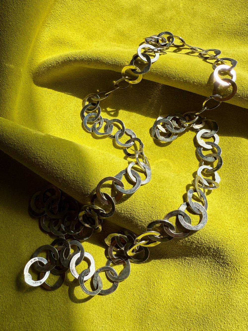Silver Handmade Flat Circles Chain Necklace - 36 inch length
