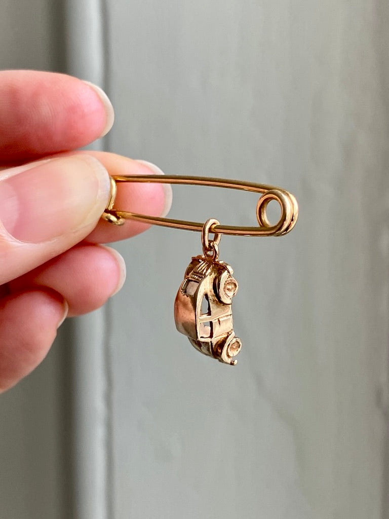 9k Gold British Vintage VW Beetle Car charm or pendant - Midcentury era