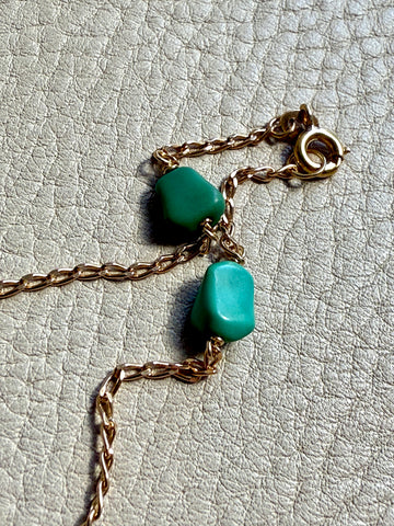 Vintage 18k gold curb link necklace with turquoise colored beads - 20.75 inch length