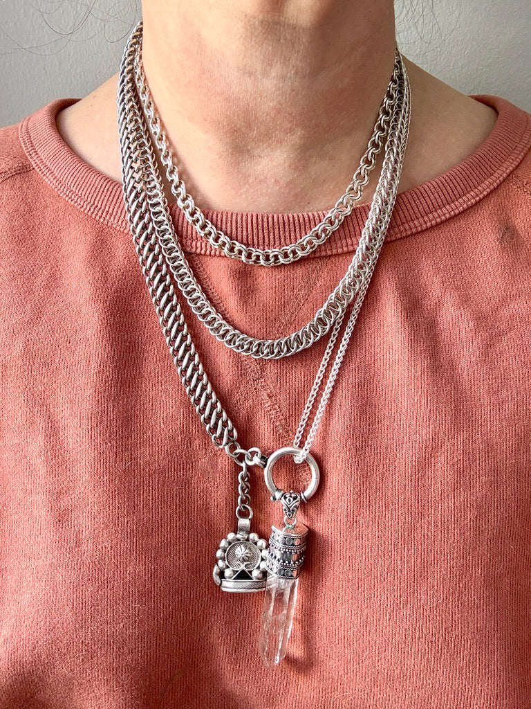 Silver Antique Dutch Figure-8 Pocket Watch Chain with Fob and Large Bolt Clasp - Mid 1800s era