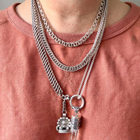 Silver Antique Dutch Figure-8 Pocket Watch Chain with Fob and Large Bolt Clasp - Mid 1800s era
