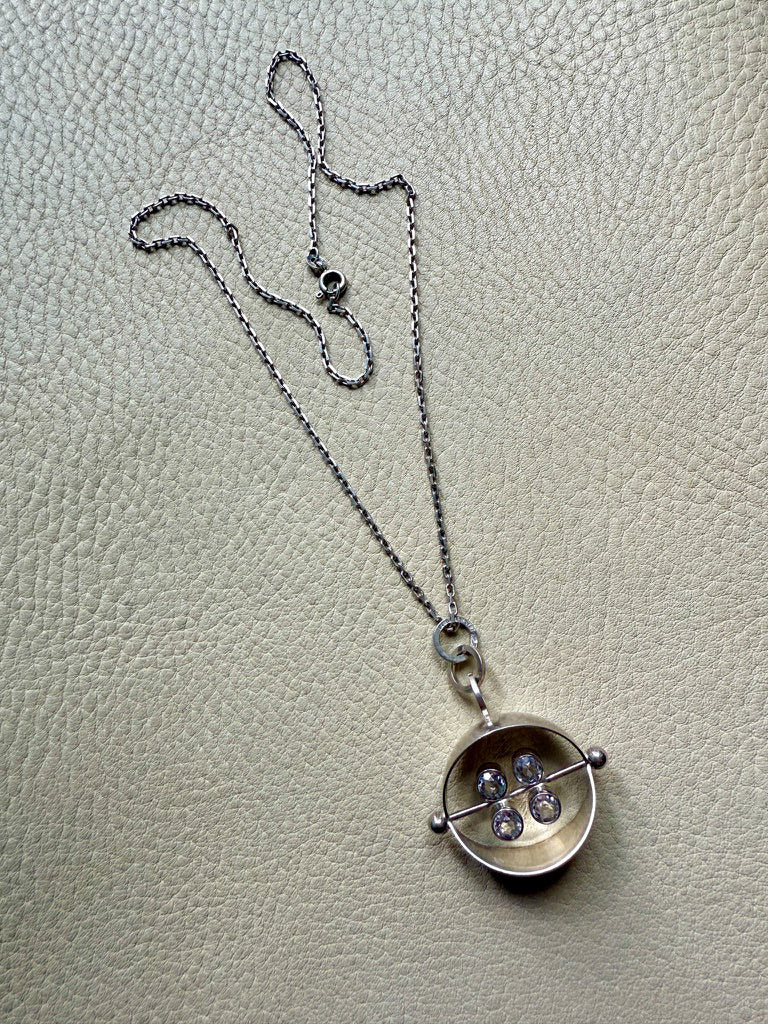 1966 Finnish Vintage Silver and Quartz Pendant Necklace by Elis Kauppi - 18 inch length