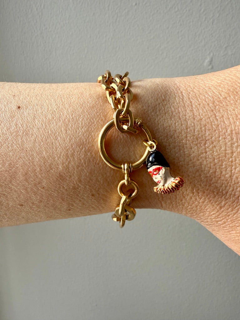 18k Gold and Enamel Harlequin Clown Mime Charm or Pendant