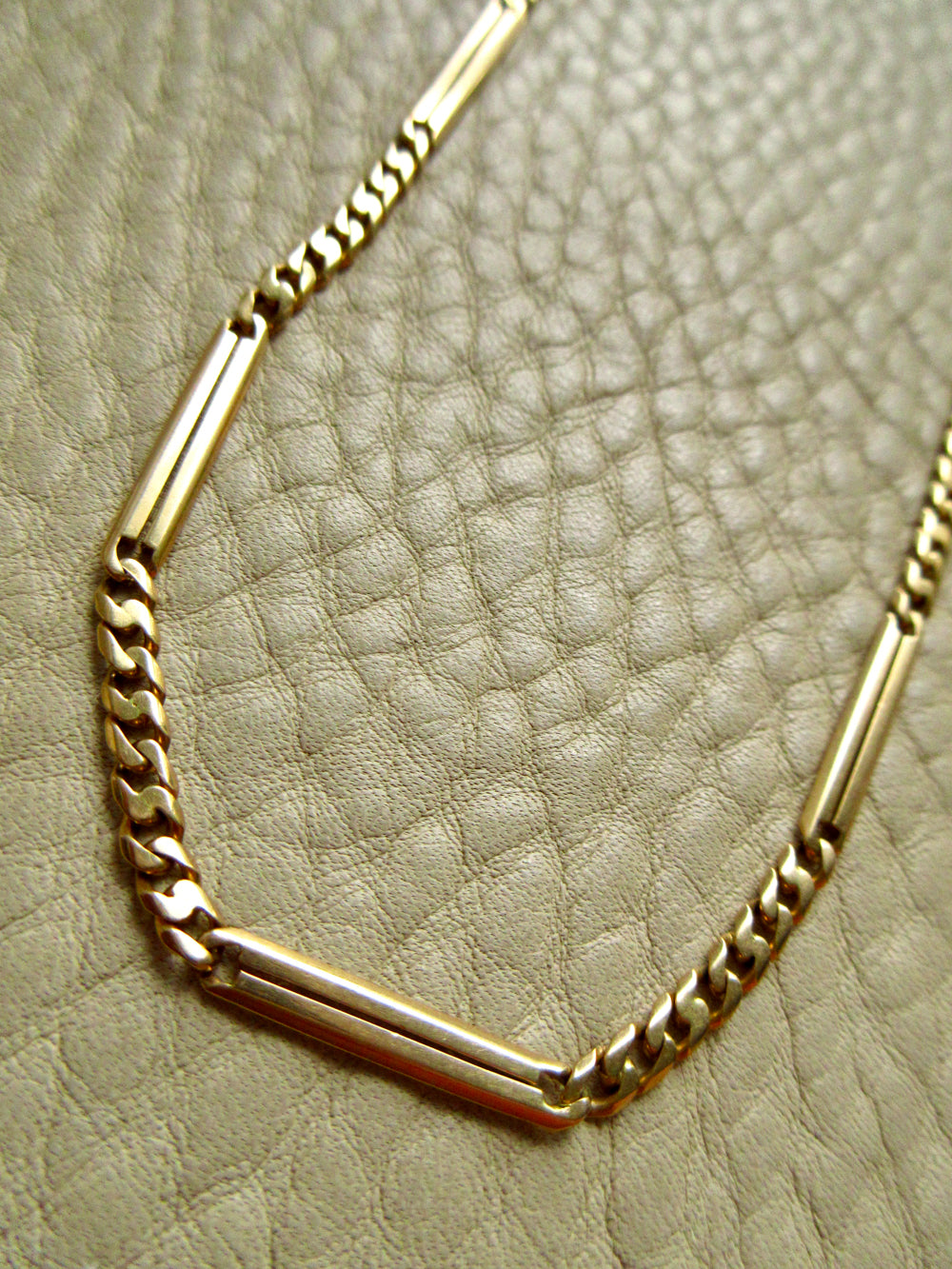 Antique Scandinavian 18k Gold Curb & Bar Link Watch Chain Necklace – 18.25 Inch Length