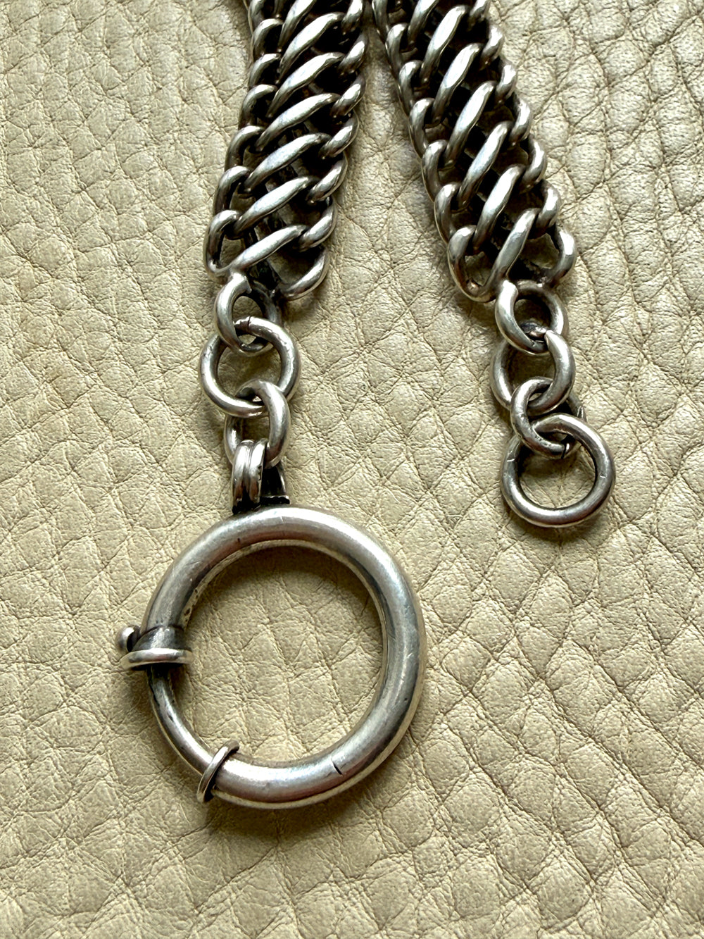 Silver 19th Century Dutch Figure-8 Pocket Watch Chain with Large Bolt Clasp - 12.7 inch length