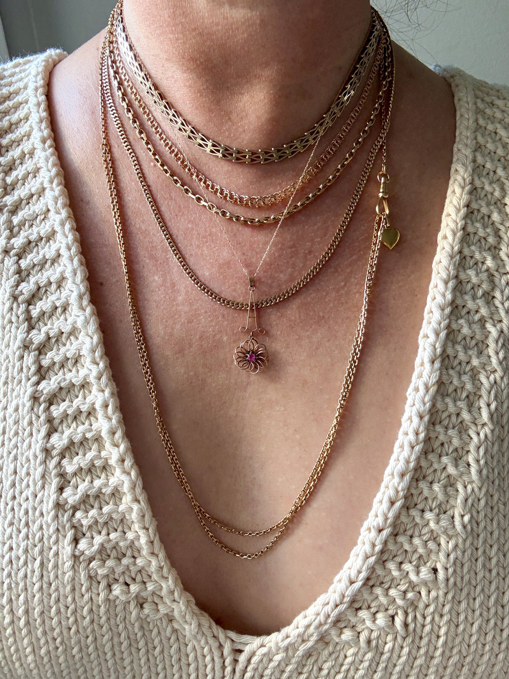 1919 Swedish Antique 18k Longuard Biker Link Chain with Dog Clip - 28 inch necklace length