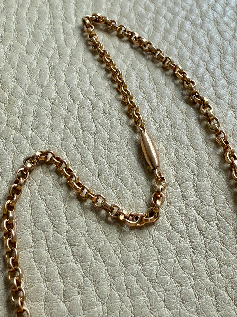 Midcentury era 18k Gold Necklace -  Rolo Link Variation Chain Necklace - 17.5 inch length