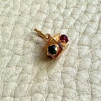 Midcentury Italian 18k Gold Square Box Charm or Pendant with Cabochon Side Accents