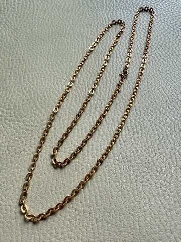 Italian Midcentury era Vintage Flat Oval link long chain in 18k gold - 32.3 inch length