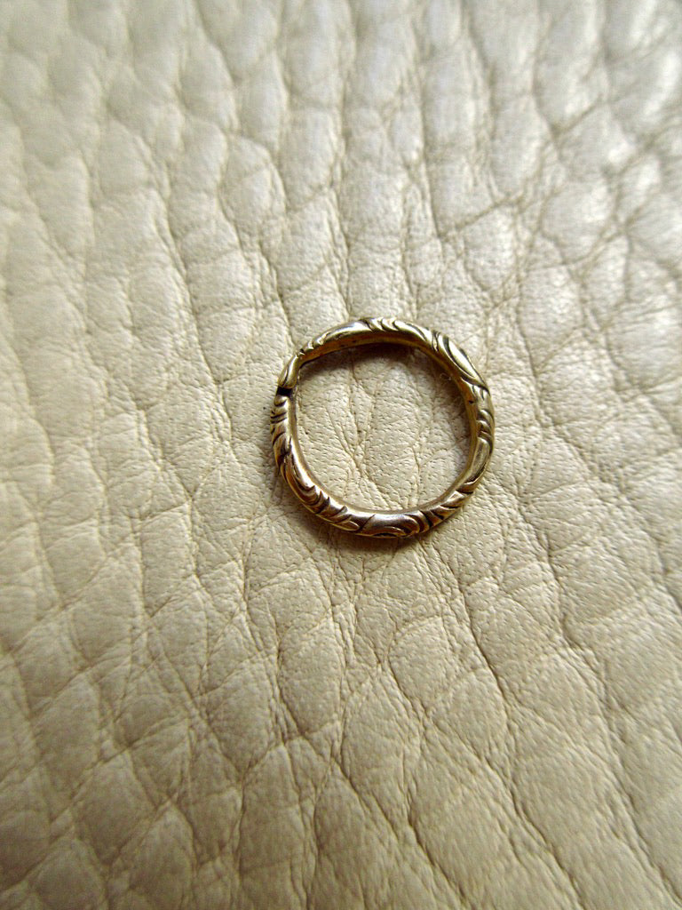9k Gold Georgian era Split Ring Charm Holder with floral engraving n- 0.5 inch diameter