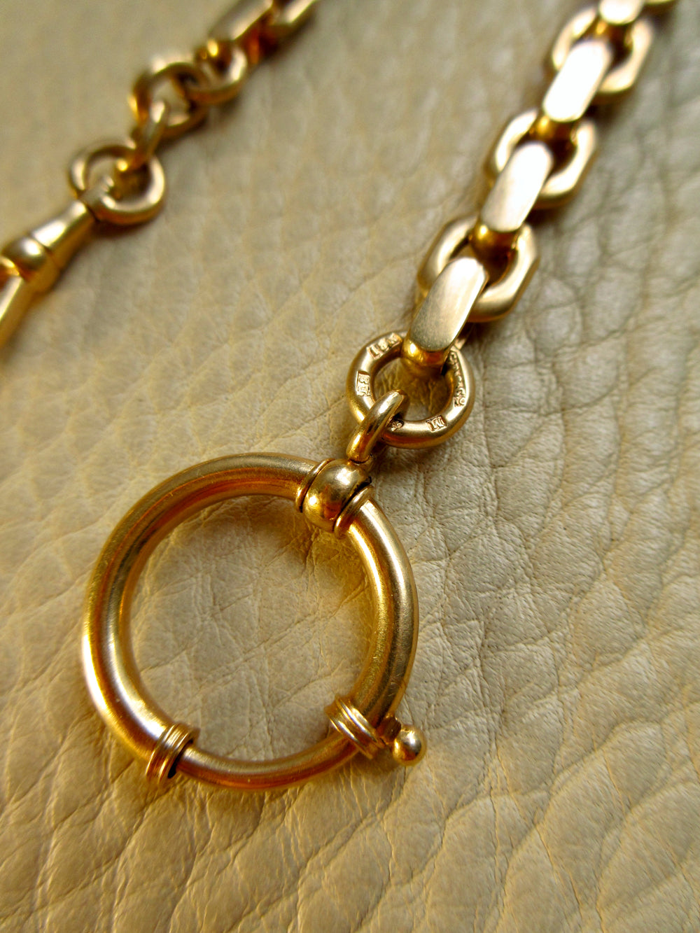 1930s Swedish Vintage 18k Gold Chunky Wide Watch Chain Bracelet or Necklace Extender with Bolt Clasp