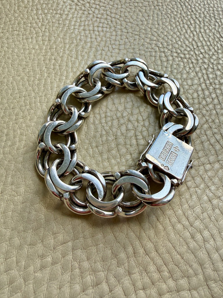 1976 Signed Heavy Swedish Double Curb Chain Silver Bracelet – 8.9 Inch Length