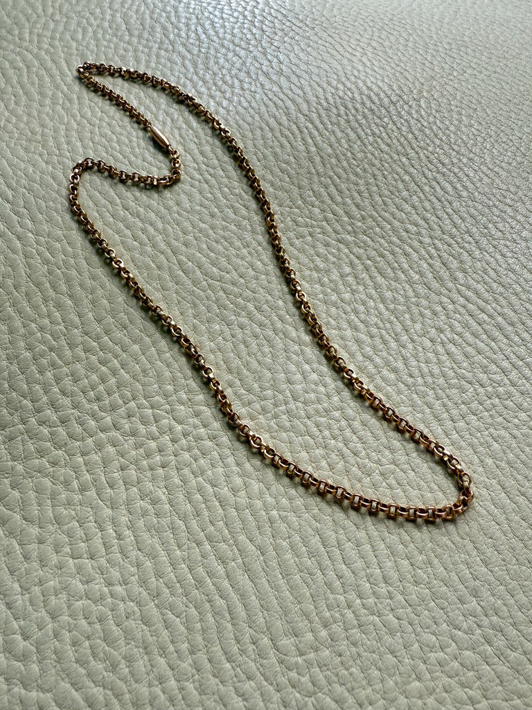 Midcentury era 18k Gold Necklace -  Rolo Link Variation Chain Necklace - 17.5 inch length