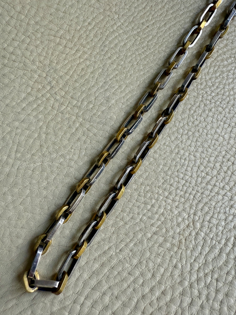 UNIQUE Chunky Sterling Silver with Alternating Gilt Links - Taxco Link Necklace - 24 inch length