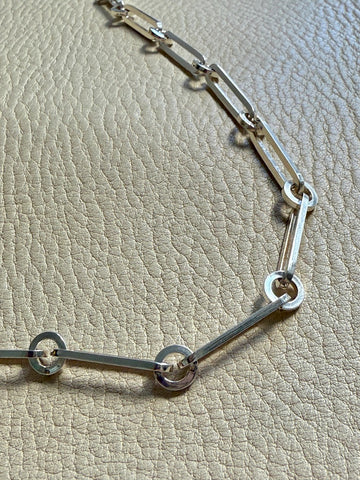 SPECIAL 1975 Sterling Silver Alternating Long and Round Link Chain Necklace - 31 inch length