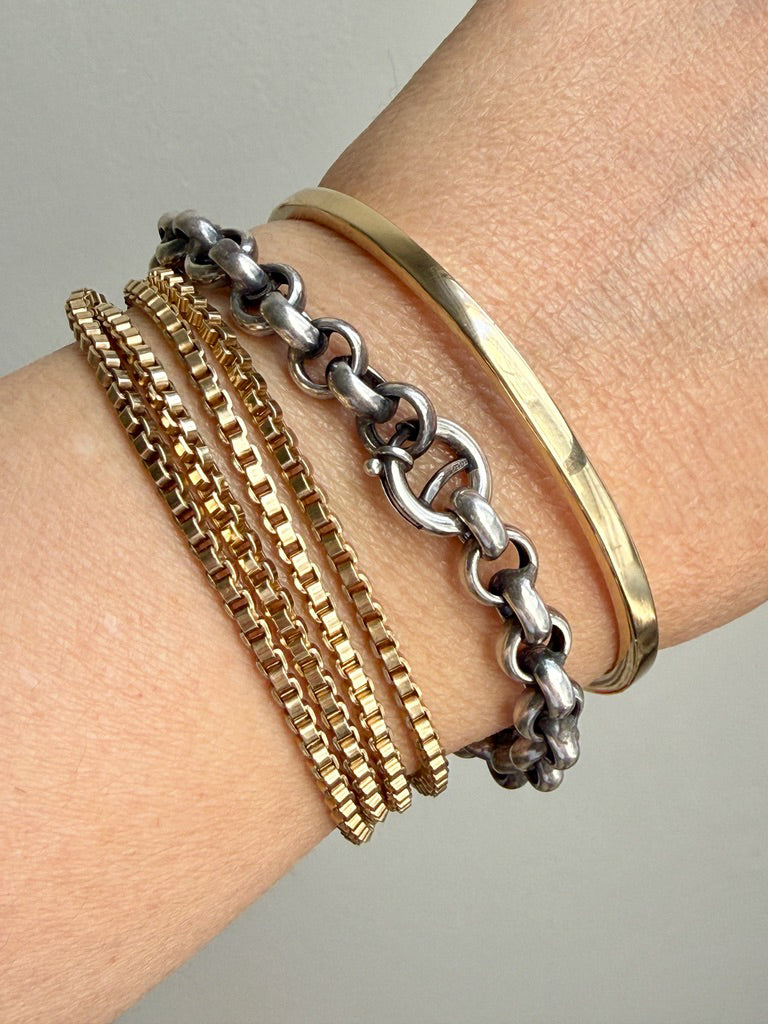 Vintage Silver Rolo Link Bracelet with Bolt Clasp - 7.5 inch length